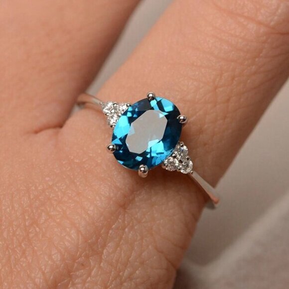 Sterling Silver 925 Oval Aquamarine Ring - Size 8 - Picture 4 of 4